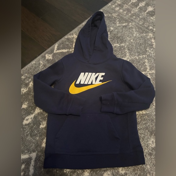 Nike Other - Nike navy blue hooded sweatshirt with yellow swoosh youth size small 6-7